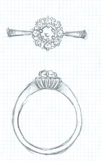 vintage halo engagement ring sketch