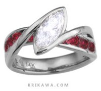 river twist engagement ring with rubies