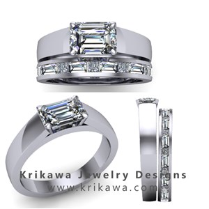 Modern emerald cut diamond bridal set
