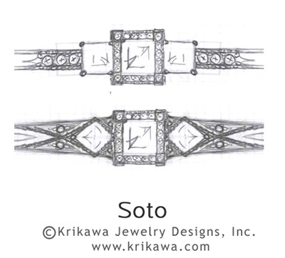 Vintage Engagement Ring Design for three princess cut diamonds