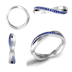 square tiwist wedding band with blue sapphires