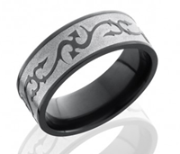 black mens wedding band with shallow etched pattern 2 tone