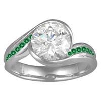 Carved Wave Engagement Ring with Emerald Green Accent Stones