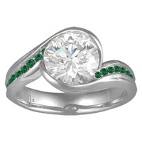 Carved Wave Engagement Ring with Forest Green Diamonds