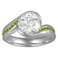 Carved Wave Engagement Ring with Peridot Green Accents Stones