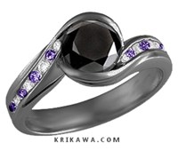 black gold diamond and amethyst engagement ring