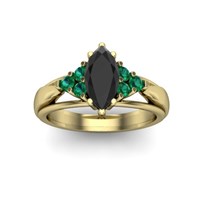 Black diamond and emerald engagement ring