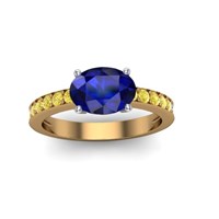 blue sapphire yellow gold and yellow diamond engagement ring