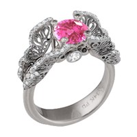Butterfly Fishtail Pave Engagement Ring with Medium Pink Chatham Sapphire