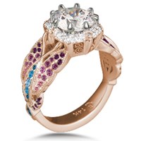 Butterfly Pave Ring with graduated pink, purple and blue stones