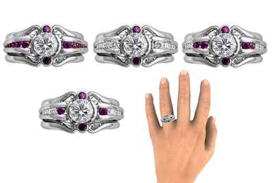 Unique engagement ring with purple diamonds