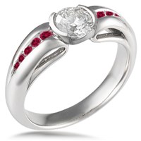 Carved curls Engagement Ring with rubies