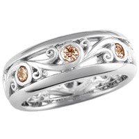 carved curls wedding band with rails and champagne diamonds