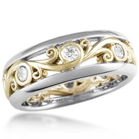 carved curls wedding band yellow and white gold