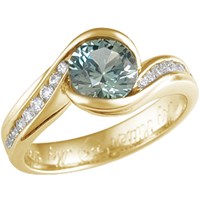 carved wave engagement ring green sapphire yellow gold
