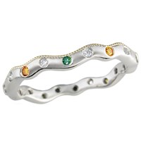 curvy diamond and emerald wedding band