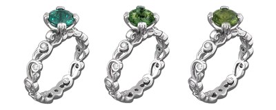 delicate leaf engagement rings with green stones