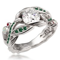 Garden Trellis Engagement Ring with forest green diamonds