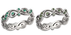 infinity leaf wedding bands with emerald and green diamonds