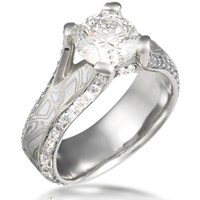 Juicy Cathedral Engagement Ring White Diamonds White Mokume