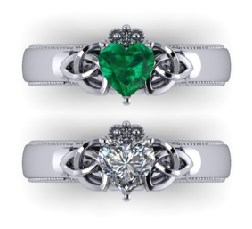 knotted claddagh with heart shaped emerald or diamond