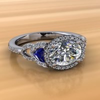 Vintage Old World Engagement Ring with oval diamond and sapphires