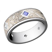 Custom Mokume Band with Sapphire and Diamond Accents 1