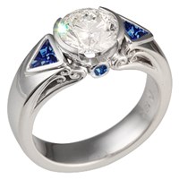 Modern Carved Curls Engagement Ring with Sapphires