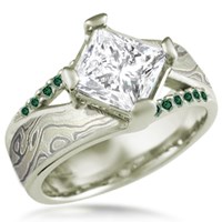 Mokume Venetian Engagement Ring in Green Gold