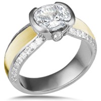Diamond Silhouette Engagement Ring with 18k Brushed Gold