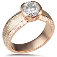 Mokume Diamond Silhouette Engagement Ring