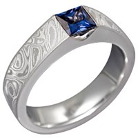 mokume flush stone sapphire engagement ring