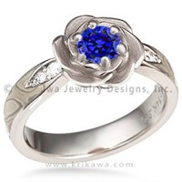 Blue Sapphire Rose Blossom Engagement Ring
