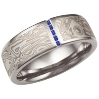 White Mokume Wedding Band with Sapphire Vertical Channel