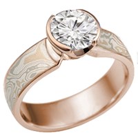Mokume solitaire straight tapered rose gold