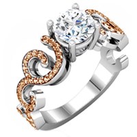 pave curls engagement ring with champagne diamonds