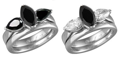 pear marquise black diamonds bridal set