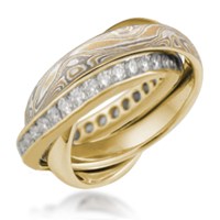 Rolling Ring in 18k Yellow Gold with Summer Mokume and Diamond Channel Band