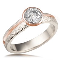 Rustic Bezel Engagement Ring with Rose Gold Inlay