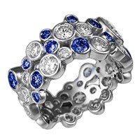 sapphire and diamond scattered bezel wedding band