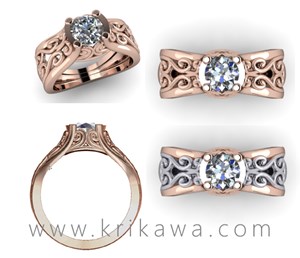 Scrollwork engagement ring in rose gold and two tone