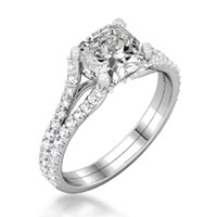 Secret Halo Double Band Engagement Ring with Cushion Cut Diamond