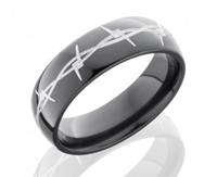 shiny black mens band with custom etched pattern