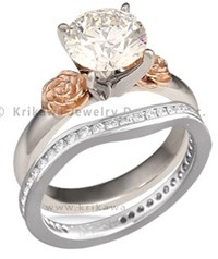 simple rose engagement ring with diamond channel contoured band