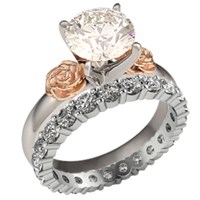simple rose engagement ring with prong set wedding band