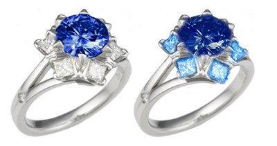 snowflake engagement ring blue sapphires