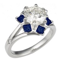snowflake engagemenr rings with blue sapphires