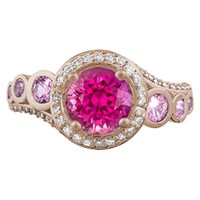 Spiral Galaxy Pave Engagement Ring with Bright Pink Sapphire top