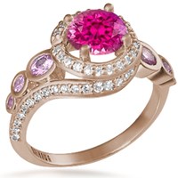 Spiral Galaxy Pave Engagement Ring with Bright Pink Sapphire