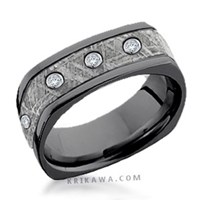 black meteorite wedding band square with diamonds